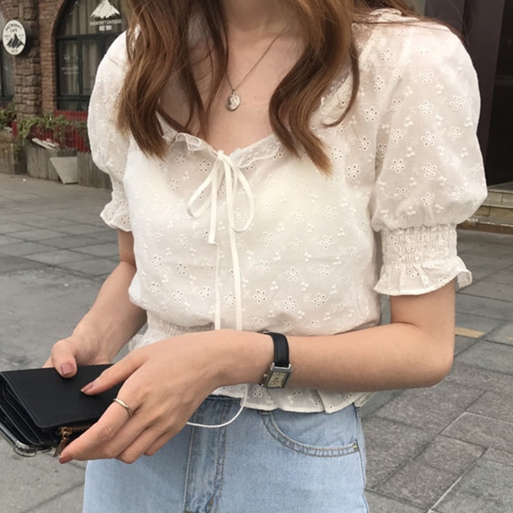 White Frill Cropped Blouse